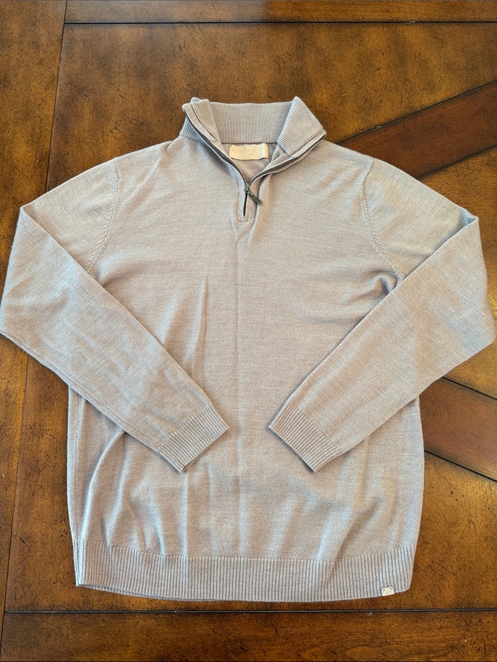 Men's Light Beige Zip-Neck Sweater - Soft Knit Pullover